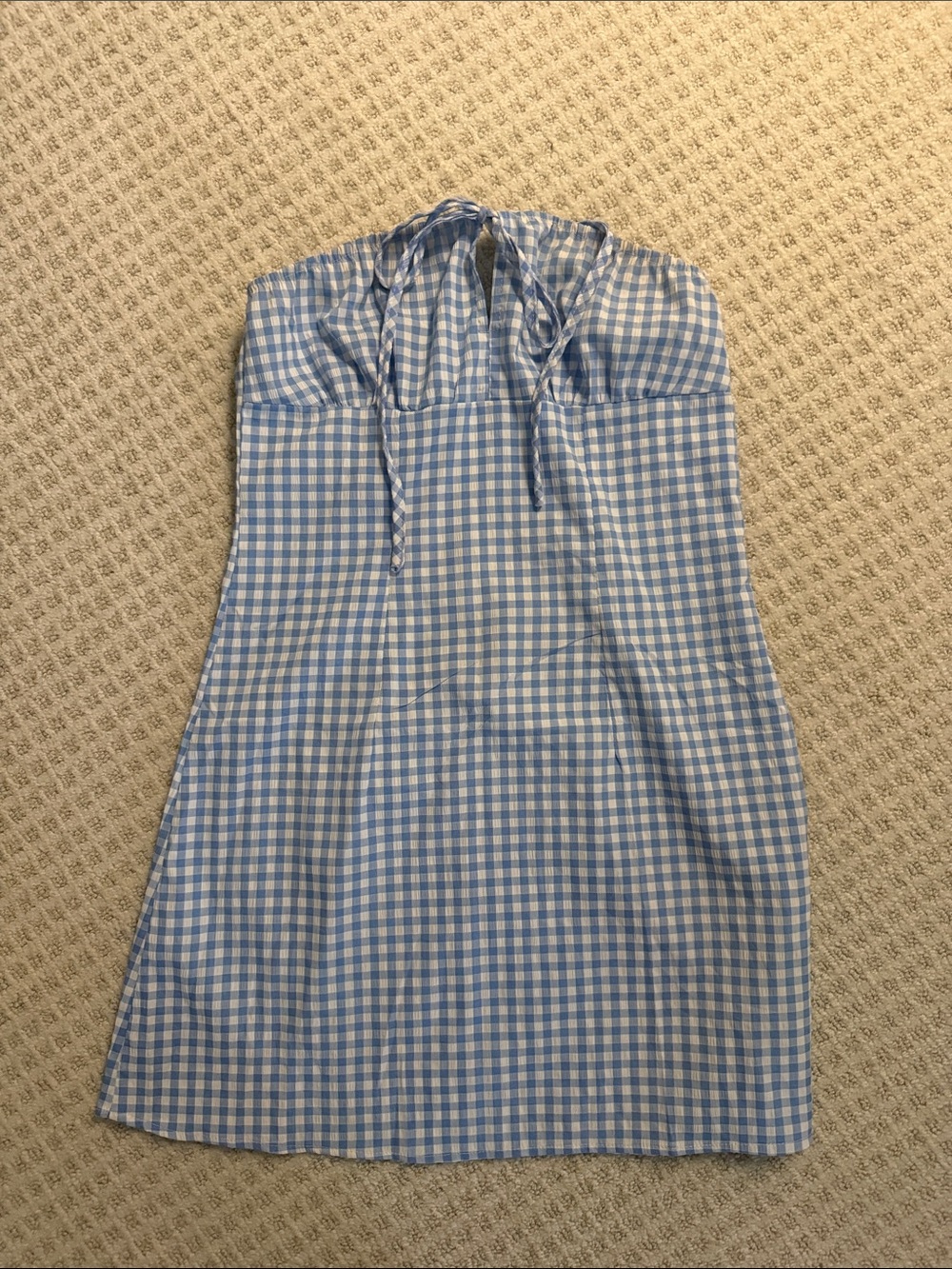 Light Blue Gingham Strapless Summer Dress